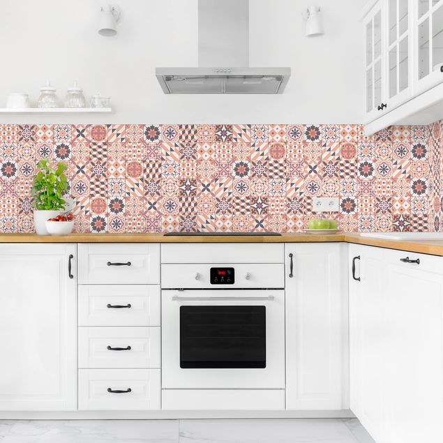 Küchenrückwand - Geometrischer Fliesenmix Orange