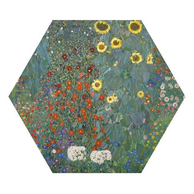 Hexagon Bild Alu-Dibond - Gustav Klimt - Garten Sonnenblumen