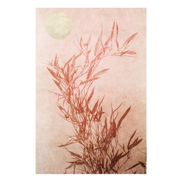 Forex Fine Art Print - Goldene Sonne mit Rosa Bambus - Hochformat 3:2