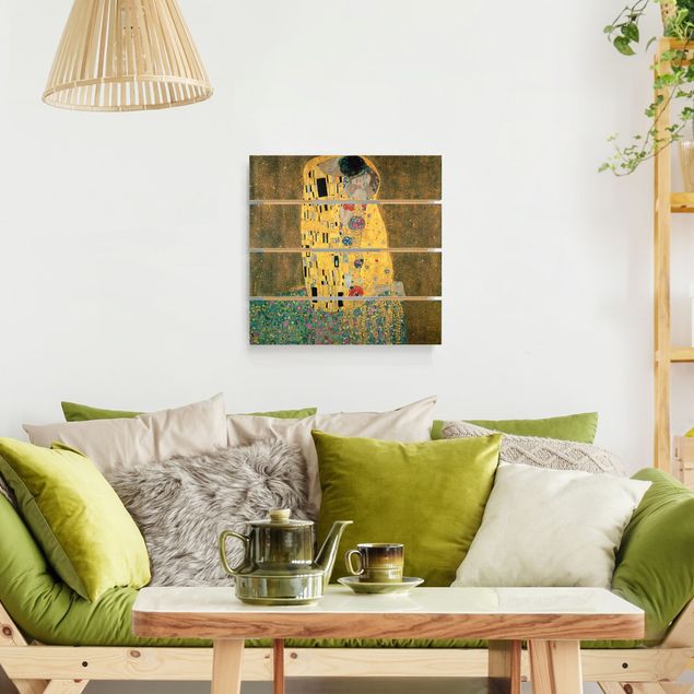Holzbild - Gustav Klimt - Der Kuß - Quadrat 1:1