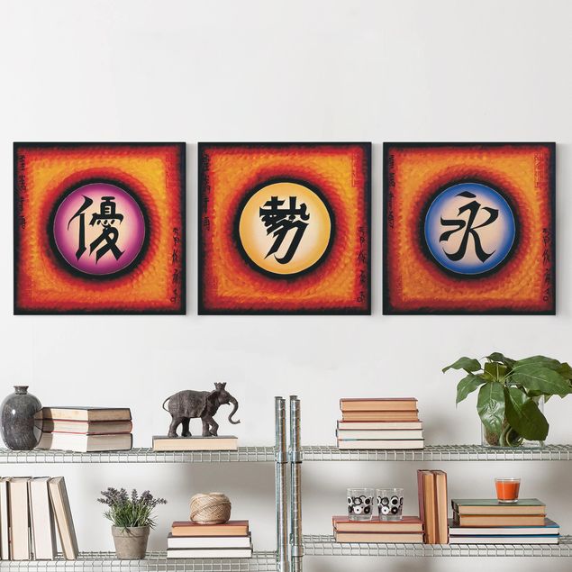 Leinwandbild 3-teilig - Chinese Signs Trio - Quadrate 1:1