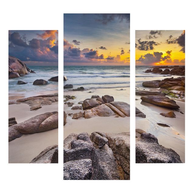 Leinwandbild 3-teilig - Strand Sonnenaufgang in Thailand - Galerie Triptychon