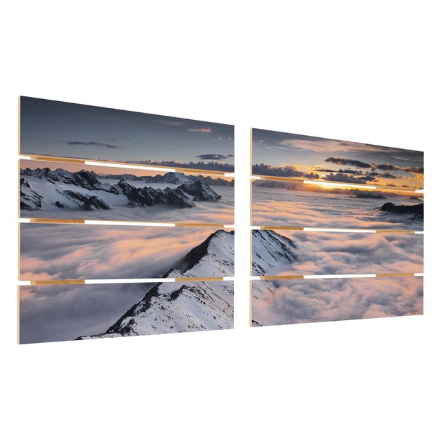 Holzbild 2-teilig - Blick über Wolken und Berge - Quadrate 1:1