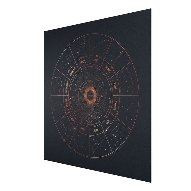 Forex Fine Art Print - Astrologie Die 12 Sternzeichen Blau Gold - Quadrat 1:1
