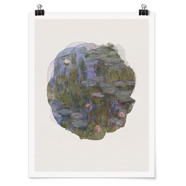 Poster - Wasserfarben - Claude Monet - Seerosen (Nympheas) - Hochformat 4:3