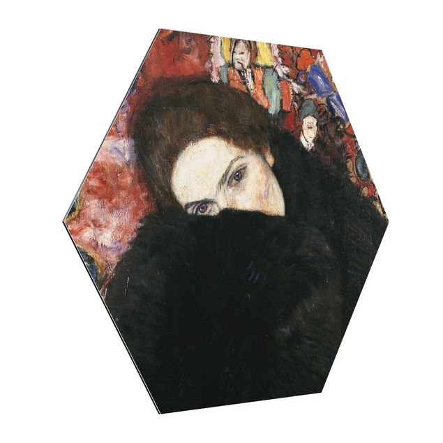 Hexagon Bild Alu-Dibond - Gustav Klimt - Dame mit Muff