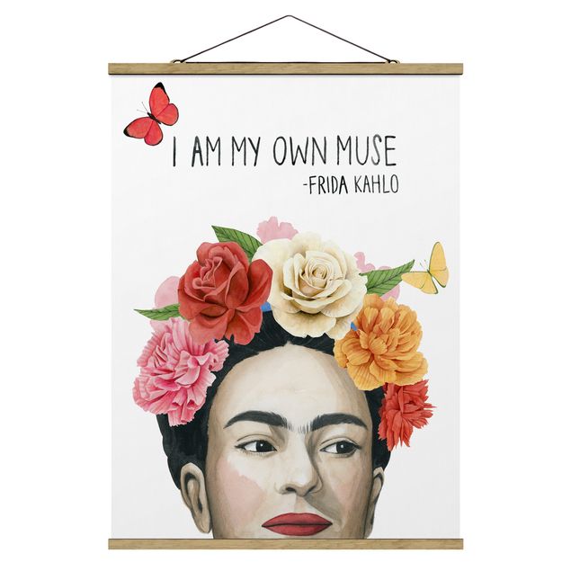 Stoffbild mit Posterleisten - Fridas Gedanken - Muse - Hochformat 3:4