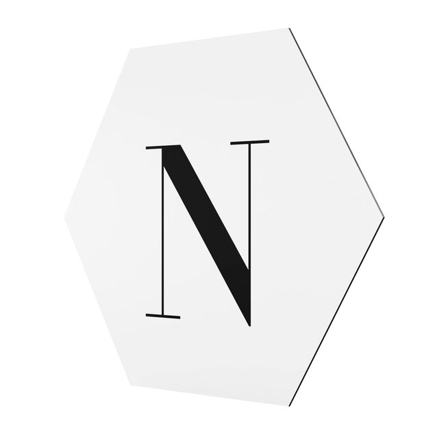 Hexagon Bild Alu-Dibond - Buchstabe Serif Weiß N