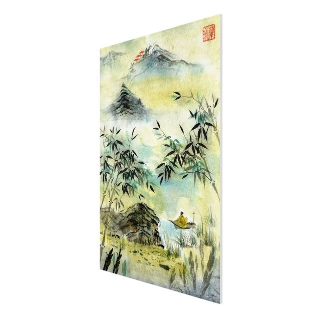 Forex Fine Art Print - Japanische Aquarell Zeichnung Bambuswald - Hochformat 3:2