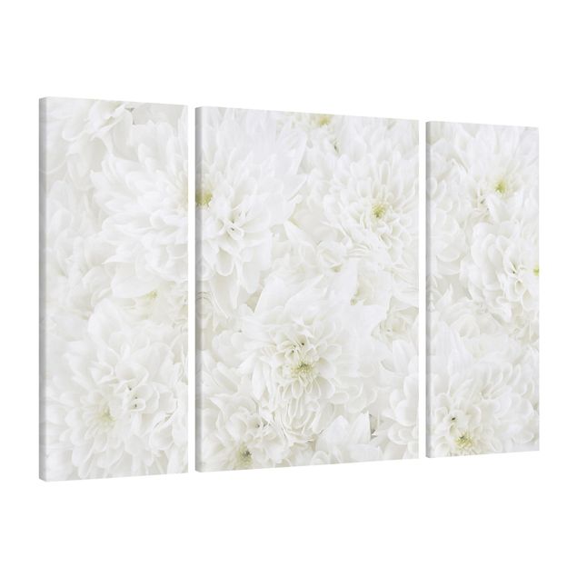 Leinwandbild 3-teilig - Dahlien Blumenmeer weiß - Triptychon