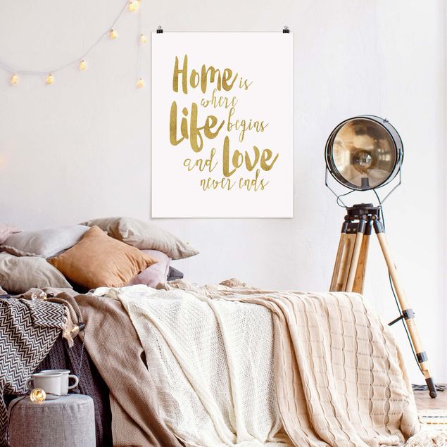 Poster - Home is where Life begins Gold - Hochformat 4:3