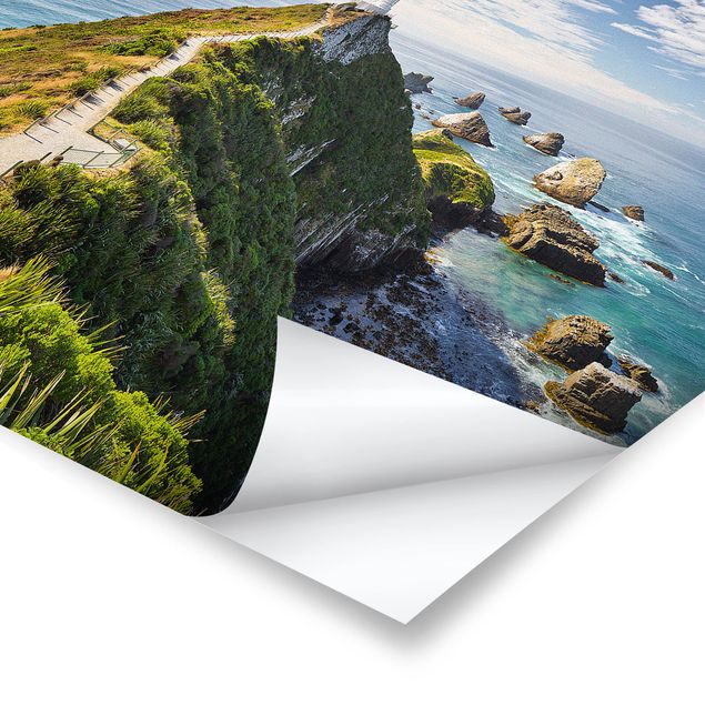 Poster - Nugget Point Leuchtturm und Meer Neuseeland - Quadrat 1:1