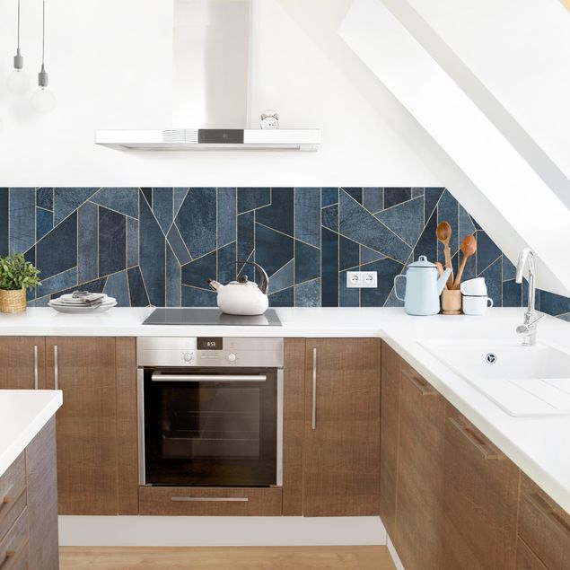 Küchenrückwand - Blaue Geometrie Aquarell II