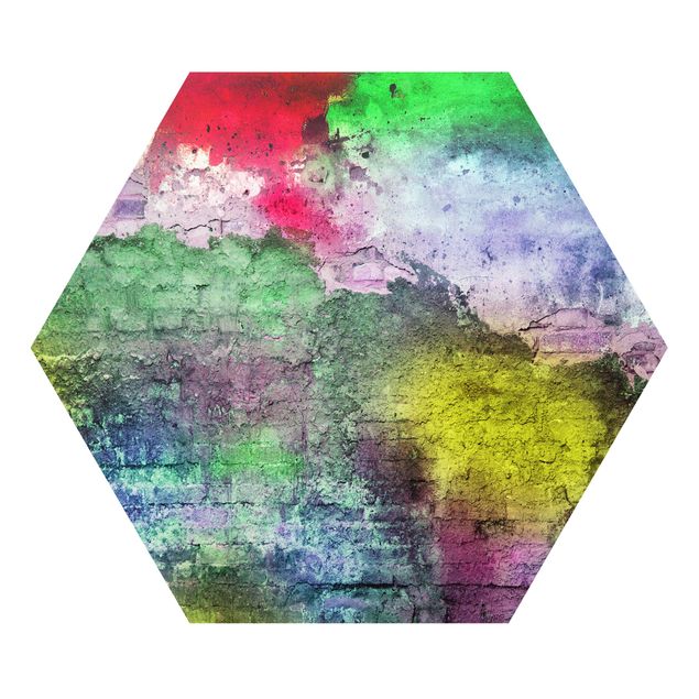 Hexagon Bild Forex - Bunte besprühte alte Wand aus Backstein