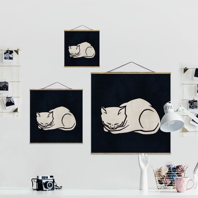 Stoffbild mit Posterleisten - Schlafende Katze Illustration - Quadrat 1:1