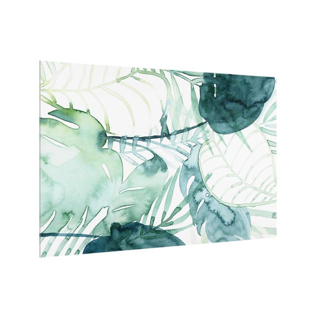 Spritzschutz Glas - Palmwedel in Wasserfarbe II - Querformat - 3:2