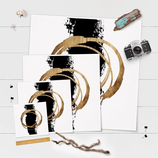 Poster - Abstrakte Formen - Gold und Schwarz - Quadrat 1:1