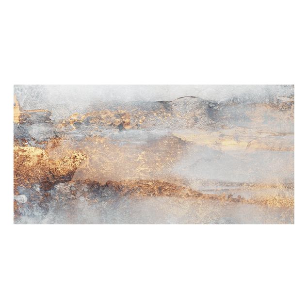 Spritzschutz Glas - Gold-Grauer Nebel - Querformat 2:1