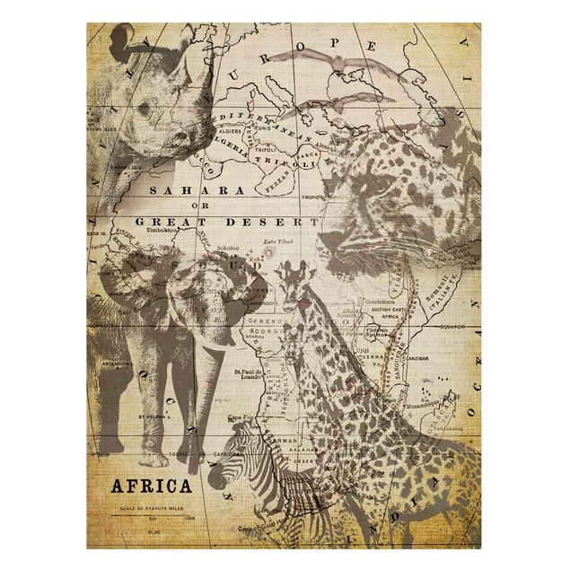 Magnettafel - Vintage Collage - Africa Wildlife - Memoboard Hochformat 4:3