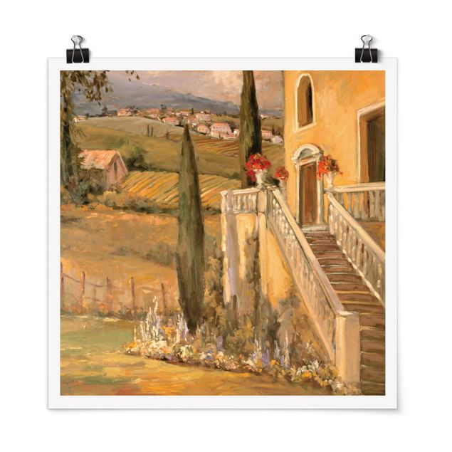 Poster - Italienische Landschaft - Haustreppe - Quadrat 1:1