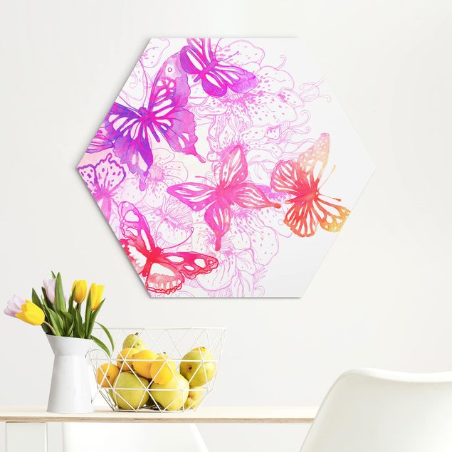 Hexagon Bild Alu-Dibond - Schmetterlingstraum