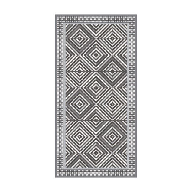 Teppich grau Geometrische Fliesen Strudel Grau mit schmalem Mosaikrahmen
