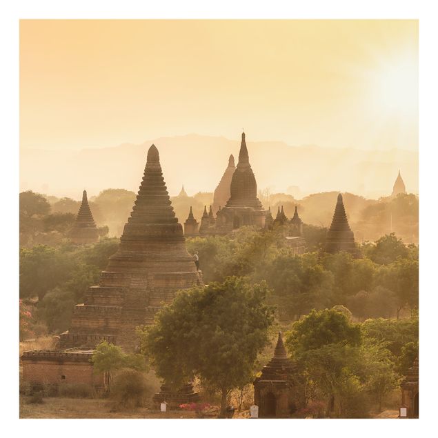 Spritzschutz Glas - Sonnenuntergang über Bagan - Quadrat 1:1