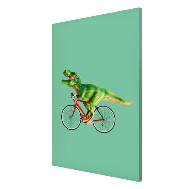 Magnettafel - Jonas Loose - Dinosaurier mit Fahrrad - Memoboard Hochformat 3:2