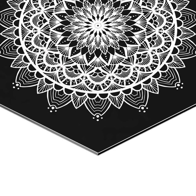 Hexagon Bild Alu-Dibond 2-teilig - Mandala Illustration shabby Set schwarz weiß
