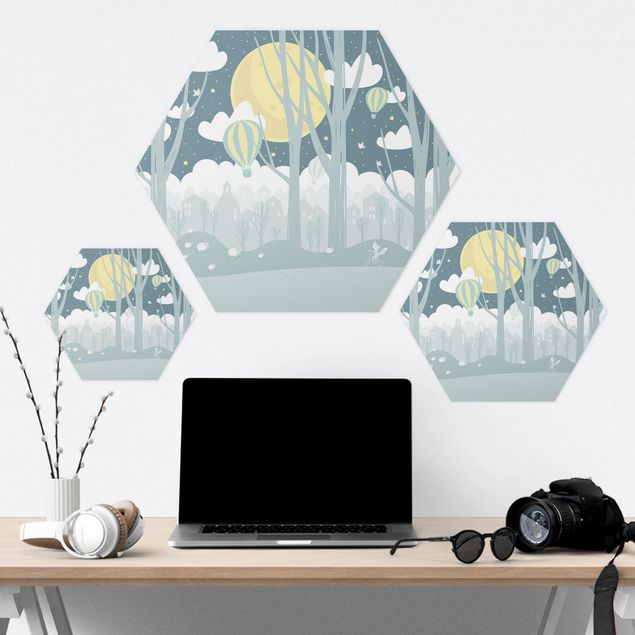 Hexagon Bild Forex - Mond mit Bäumen und Häusern