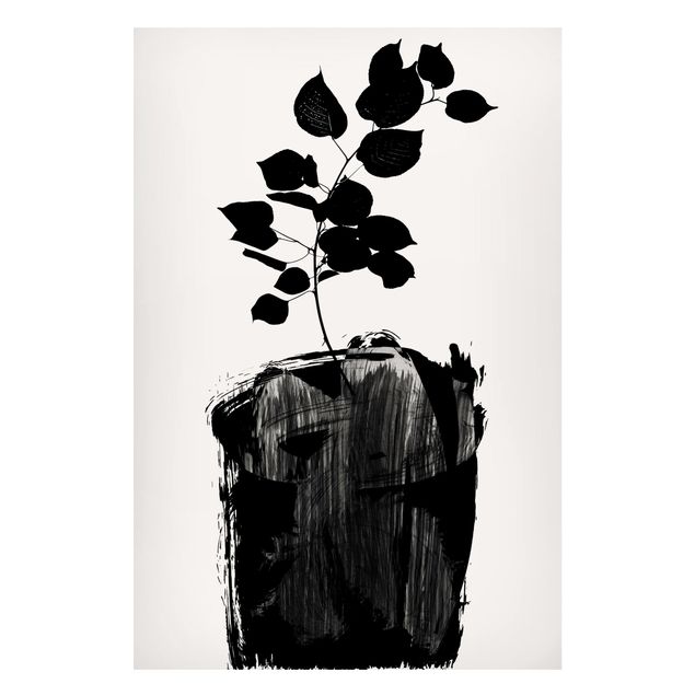 Magnettafel - Grafische Pflanzenwelt - Schwarze Blätter - Hochformat 2:3