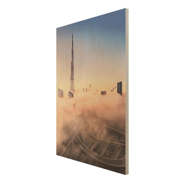 Holzbild - Himmlische Skyline von Dubai - Hochformat 3:2