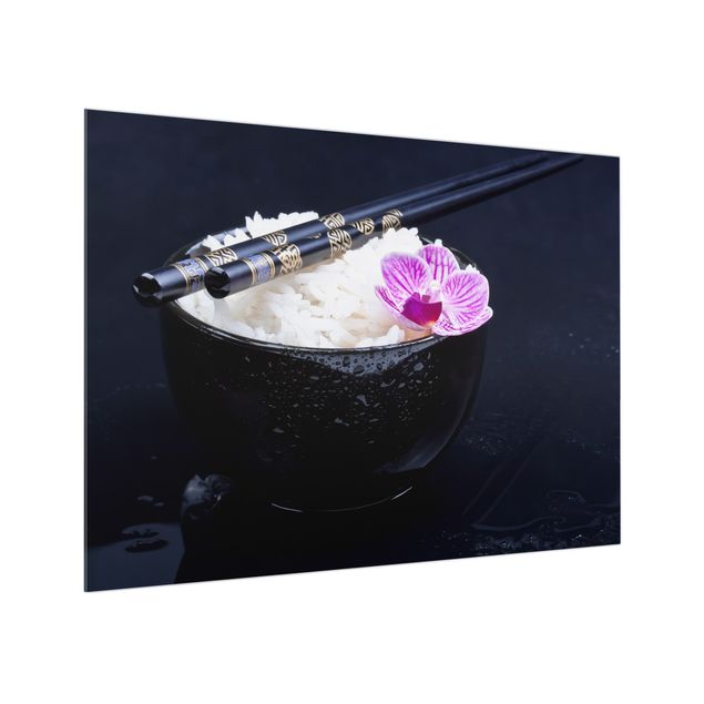 Spritzschutz Glas - Reisschale mit Orchidee - Querformat 3:4
