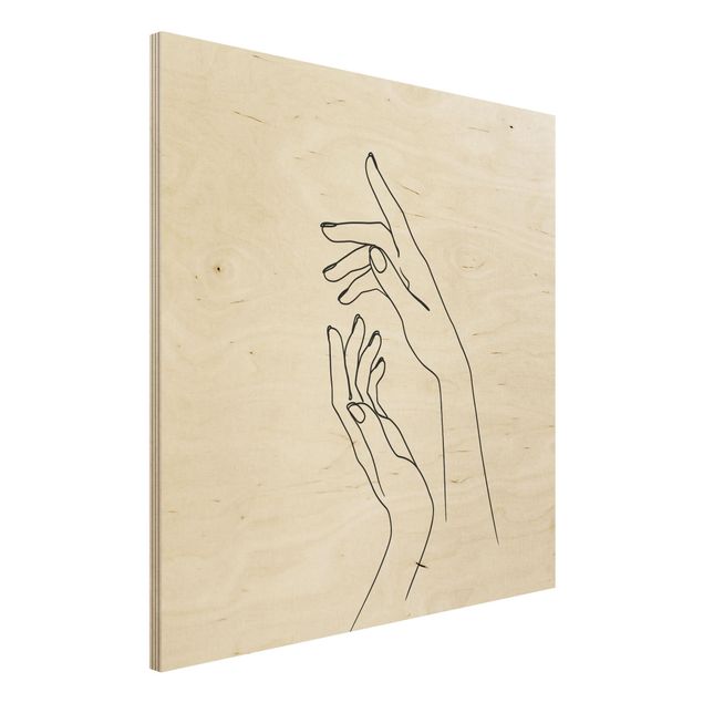 Holzbild - Line Art Hände - Quadrat 1:1