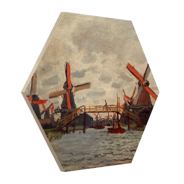 Hexagon Bild Holz - Claude Monet - Windmühlen Zaandam