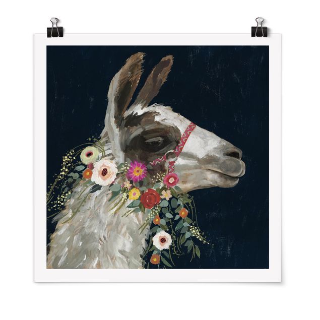 Poster - Lama mit Blumenschmuck I - Quadrat 1:1
