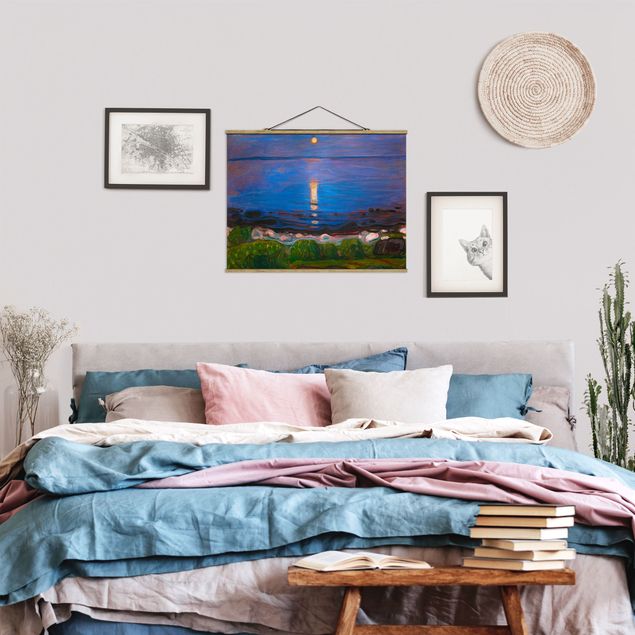 Stoffbild mit Posterleisten - Edvard Munch - Sommernacht am Meeresstrand - Querformat 4:3