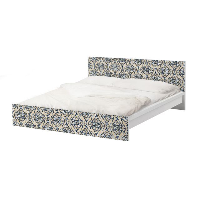 Möbelfolie für IKEA Malm Bett niedrig 160x200cm - Klebefolie Spitzen Ornament in Beige