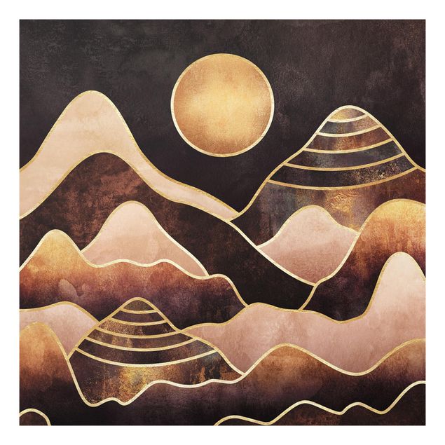 Forex Fine Art Print - Goldene Sonne abstrakte Berge - Quadrat 1:1