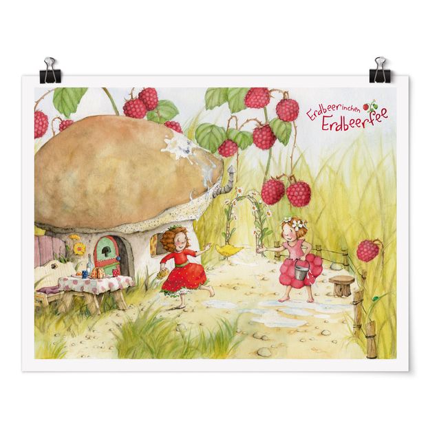 Poster - Erdbeerinchen Erdbeerfee - Unter dem Himbeerstrauch - Querformat 3:4