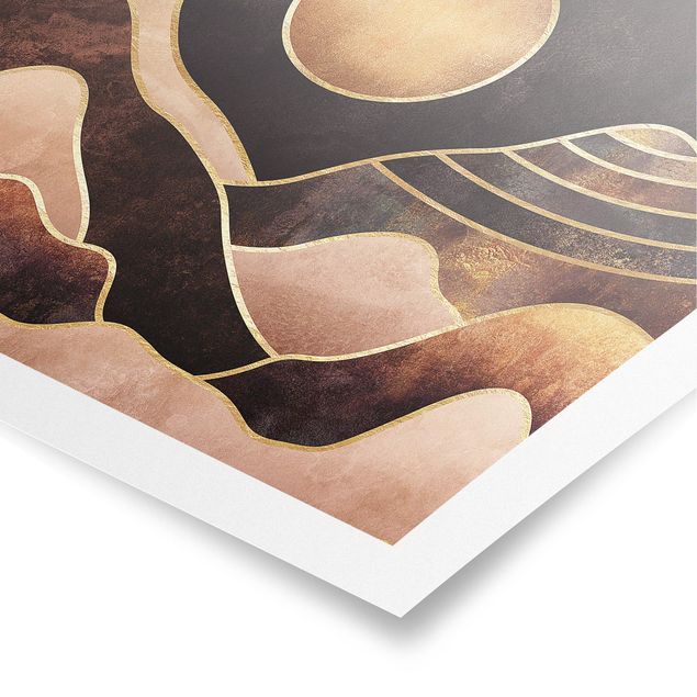 Poster - Goldene Sonne abstrakte Berge - Querformat 3:4