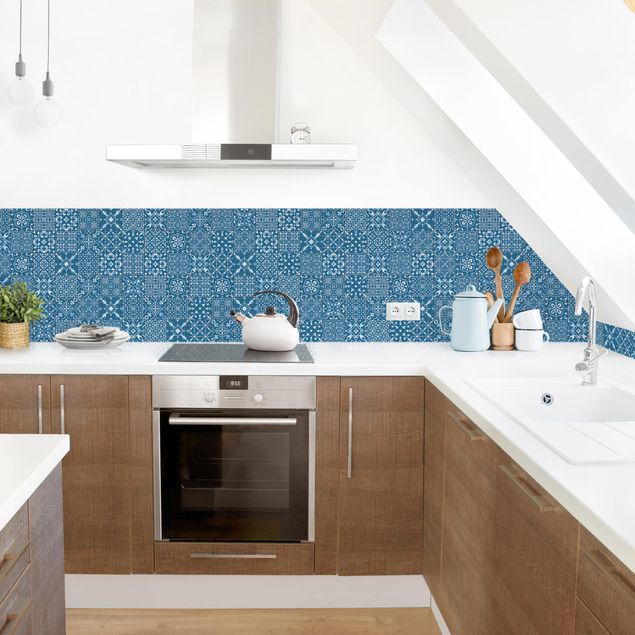 Küchenrückwand - Musterfliesen Dunkelblau Weiß