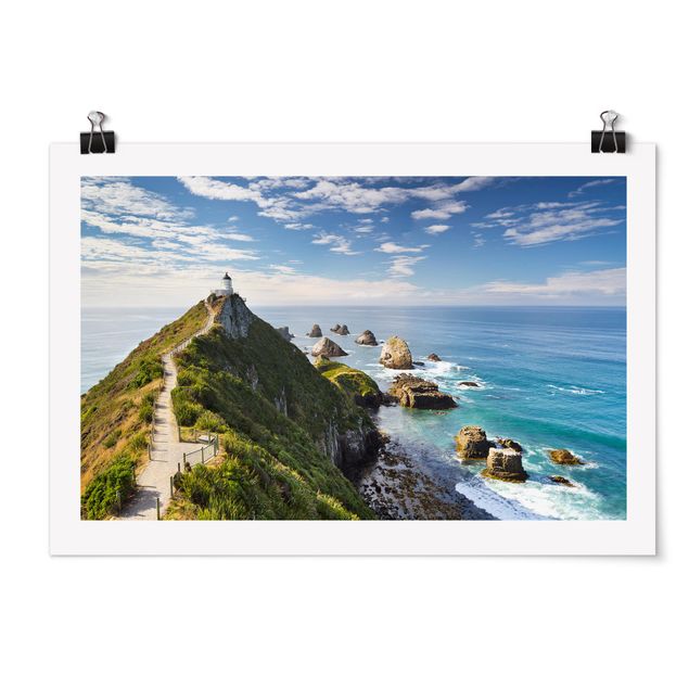 Poster - Nugget Point Leuchtturm und Meer Neuseeland - Querformat 2:3