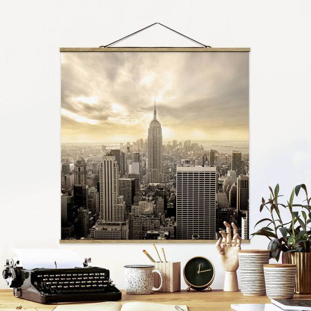 Stoffbild mit Posterleisten - Manhattan Dawn - Quadrat 1:1
