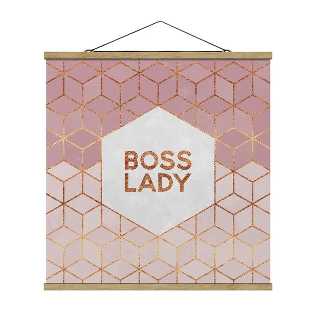 Stoffbild mit Posterleisten - Elisabeth Fredriksson - Boss Lady Sechsecke Rosa - Quadrat 1:1