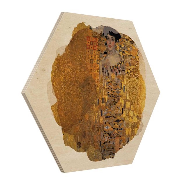 Hexagon Bild Holz - Wasserfarben - Gustav Klimt - Adele Bloch-Bauer I