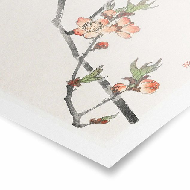 Poster - Asiatische Vintage Zeichnung Kirschblütenzweig - Querformat 3:4