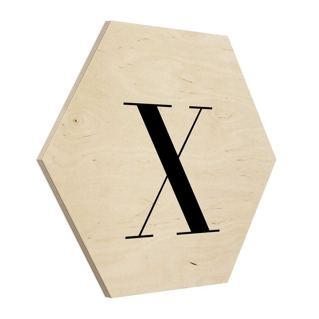 Hexagon Bild Holz - Buchstabe Serif Weiß X