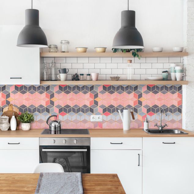 Küchenrückwand - Buntes Pastell goldene Geometrie II