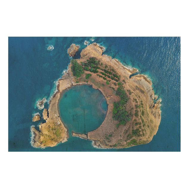 Holzbild - Luftbild - Die Insel Vila Franca do Campo - Querformat 2:3